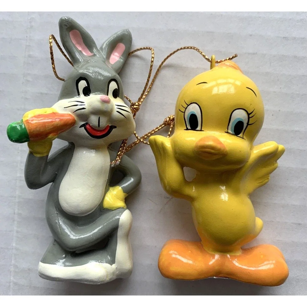 Vtg 1982 Warner Bros Christmas Ornaments LOT of 2 Tweety Bugs Bunny Paper Mache